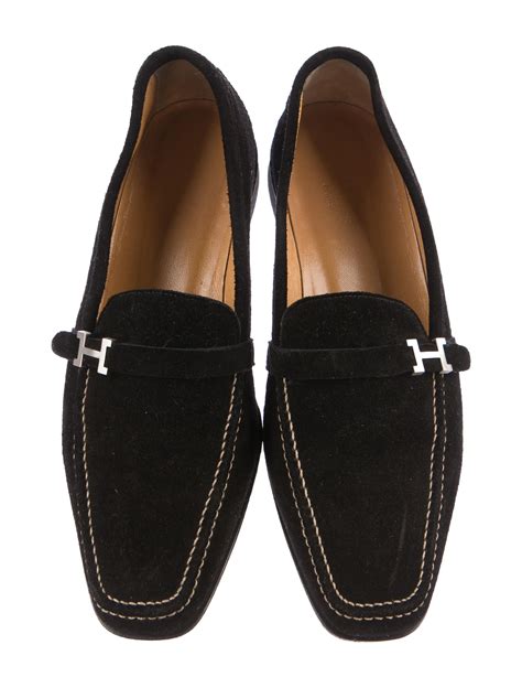 hermes shoes black leather suede